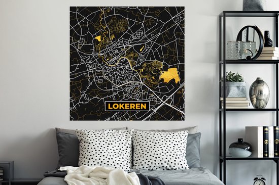 Stickers Stickers muraux - Or - Lokeren - Carte - Carte - Plan de la ville - 120x120 cm - Feuille adhésive XXL