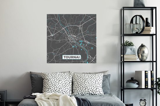 Stickers muraux - Plan de la ville - Grijs - Carte - Tournai - België - Carte - 100x100 cm - Feuille adhésive XXL