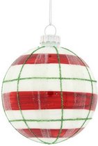 kerstbal Teri S 8 cm glas rood/wit/groen