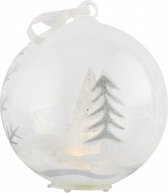 kerstbal Kerstboom in sneeuw led 12 cm glas transparant
