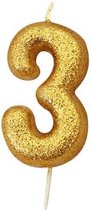 nummerkaars '3' 7 cm wax glitter goud