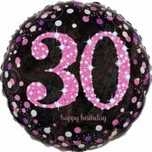 folieballon Happy 30 Birthday 45 cm helium zwart/roze