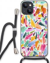 Case Company® - iPhone 13 hoesje met Koord - Watercolor Brushstrokes - Telefoonhoesje met Zwart Koord - Extra Bescherming aan alle Kanten en Over de Schermrand