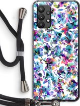 Case Company® - Samsung Galaxy A32 4G hoesje met Koord - Hibiscus Flowers - Telefoonhoesje met Zwart Koord - Bescherming aan alle Kanten en Over de Schermrand