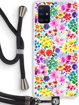 Case Company® - Samsung Galaxy A51 4G hoesje met Koord - Little Flowers - Telefoonhoesje met Zwart Koord - Bescherming aan alle Kanten en Over de Schermrand