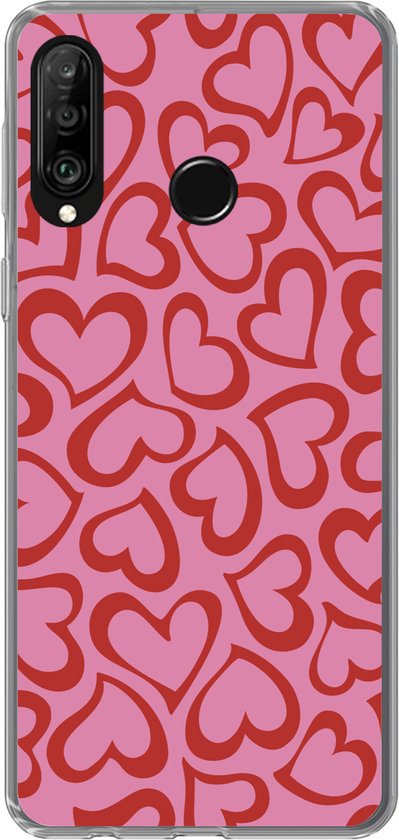 Coque Huawei P30 Lite - fond d'écran avec des coeurs rouges - coque de téléphone en Siliconen