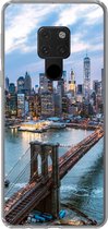 Geschikt voor Huawei P40 Lite hoesje - New York - Skyline - Brug - Siliconen Telefoonhoesje