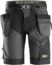 Snickers 6904 FlexiWork, Pantalon de travail court + avec poches holster - Grijs acier / Zwart - 60