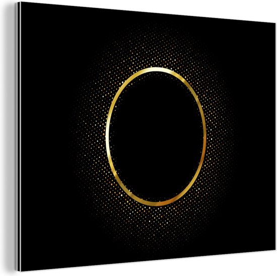 Wanddecoratie Metaal - Aluminium Schilderij Industrieel - Abstract beeld van een gouden cirkel met sterren - 80x60 cm - Dibond - Foto op aluminium - Industriële muurdecoratie - Voor de woonkamer/slaapkamer