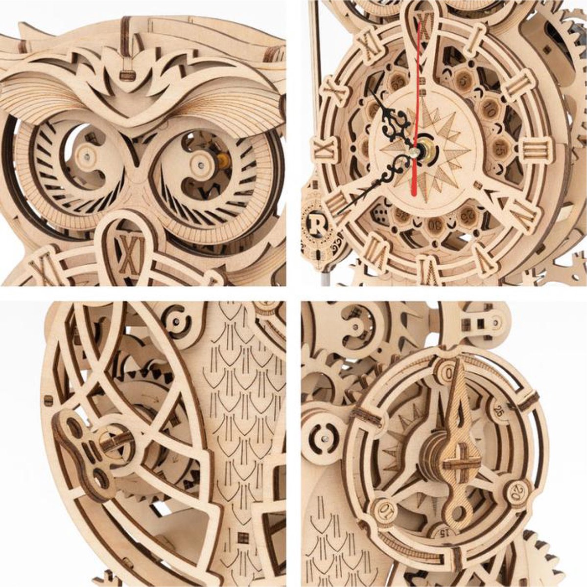 Robotime Mechanische Uilklok - 3d Houten Puzzel – 12.8 x 20.6 x 26.5 cm - Modelbouwpakket voor Volwassenen - Creatieve Bouwset - DIY — afbeelding 14
