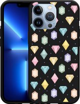 Geschikt voor Apple iPhone 13 Pro Hoesje Zwart Diamonds - Designed by Cazy