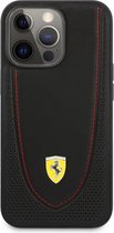 Ferrari Leather Curved Line Back Case - Geschikt voor Apple iPhone 13 Pro Max (6.7") -Zwart