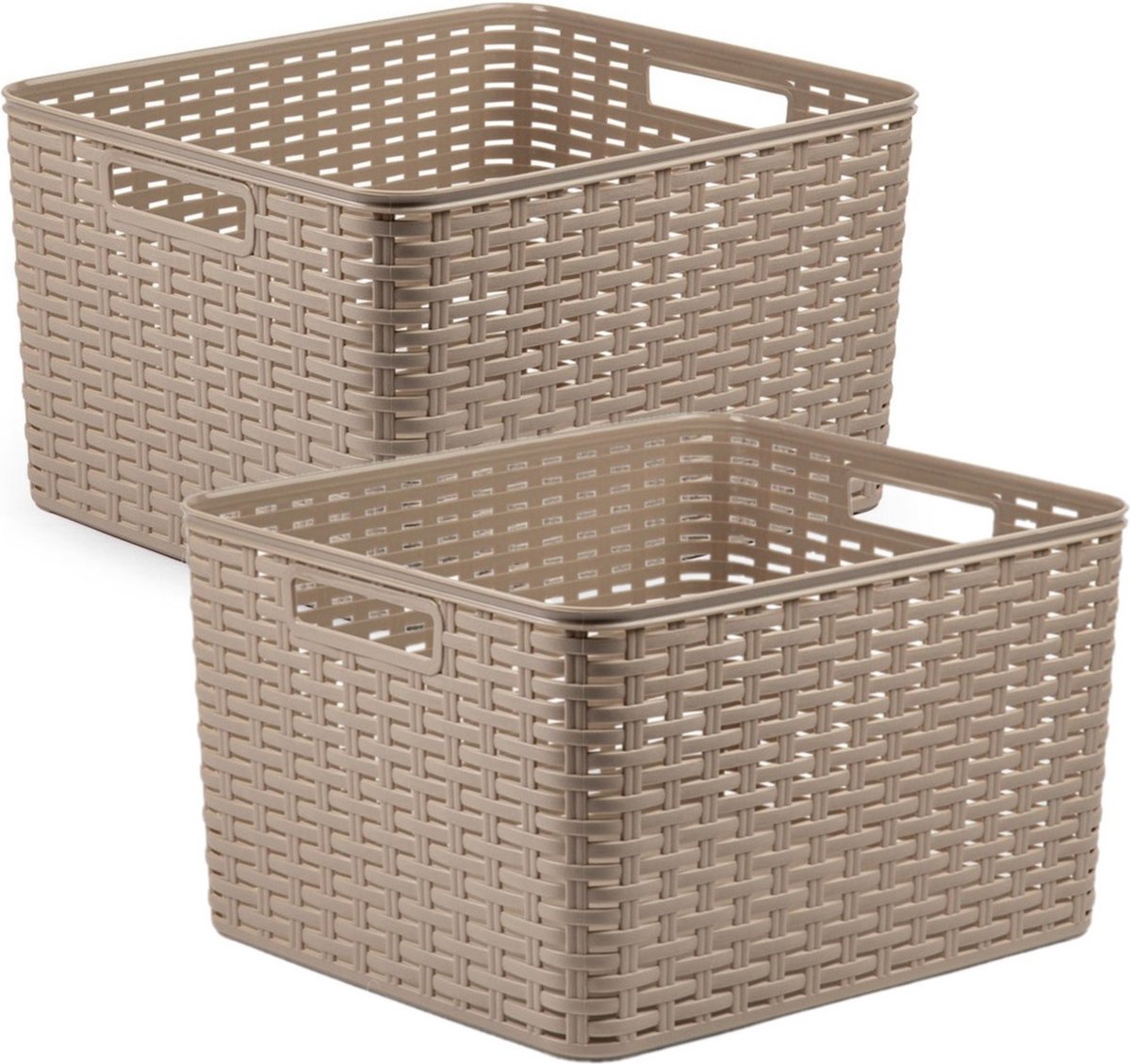4x stuks rotan gevlochten opbergmand/opbergbox kunststof - taupe - 34 x 40 x 23 cm - Kast mandjes