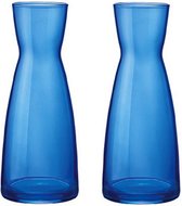 2x stuks Karaf vorm bloemen vaas donkerblauw glas 20.5 x 8 cm