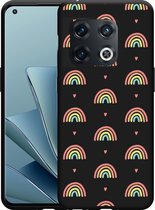 OnePlus 10 Pro Hoesje Zwart Regenboog Patroon - Designed by Cazy