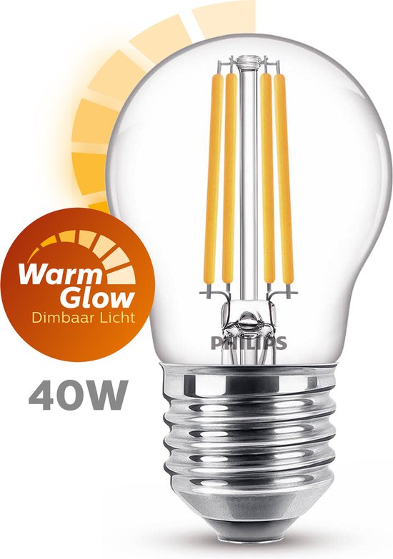 Philips E14 ampoule LED à filament bougie WarmGlow dimmable 3,4W (40W)  Philips