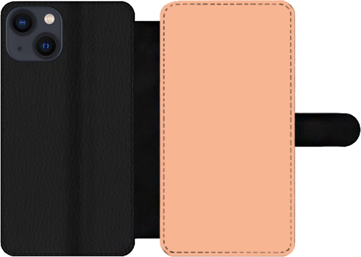 Telefoonhoesje Geschikt voor iPhone 13 telefoonhoesje - Abrikoos - Roze - Pastel - Effen - Kleur - Met vakjes - Wallet case met magneetsluiting