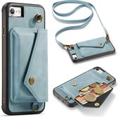 Apple iPhone SE 2022 Casemania Hoesje Aqua Blue - Luxe Back Cover met Koord - Wallet Case - Pasjeshouder