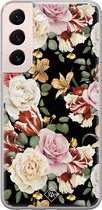 Samsung S22 hoesje siliconen - Bloemen flowerpower | Samsung Galaxy S22 case | zwart | TPU backcover transparant