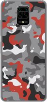 Geschikt voor Xiaomi Redmi Note 10 Lite hoesje - Camouflage patroon met rode accenten - Siliconen Telefoonhoesje - Verjaardag cadeau tiener