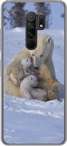 Geschikt voor Xiaomi Redmi 9 hoesje - IJsberen - Sneeuw - Wit - Siliconen Telefoonhoesje