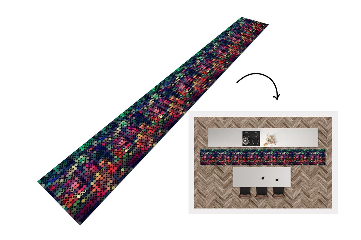 KitchenYeah Keukenloper - Keukenmat - Sterren - Regenboog - Stippen - Geometrie - Design - 400x50 cm - Keuken vloerkleed Multicolor