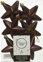 6x Boules étoiles marron foncé / Pendentifs de Noël 7 cm - Brillant / mat / pailleté - Décoration Décorations pour sapins de Noël marron foncé