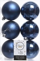 6x Donkerblauwe kunststof kerstballen 8 cm - Mat/glans - Onbreekbare plastic kerstballen - Kerstboomversiering donkerblauw