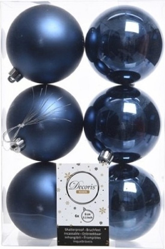 Decoris Kerstballen - 6 stuks - Donkerblauw - kunststof mat/glans 8cm
