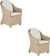 NATERIAL - Set de 2 chaises de jardin MEDENA avec accoudoirs - 2 fauteuils de jardin polyrotin - Avec coussins - Chaises de terrasse - Chaises de Chaises de salle à manger - Rotin synthétique - beige - crème