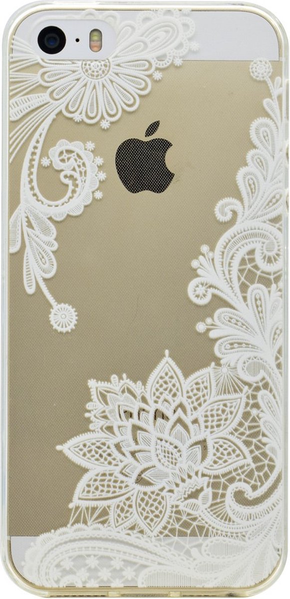 Peachy Transparant case bloemen patroon TPU hoesje geschikt voor iPhone 5 5s SE 2016 - Wit