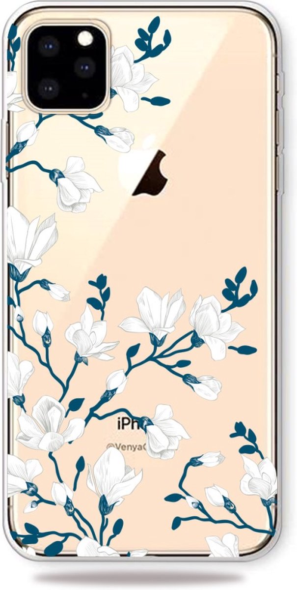 Peachy Bloemen wit hoesje TPU bloesem geschikt voor iPhone 11 Pro - Doorzichtig