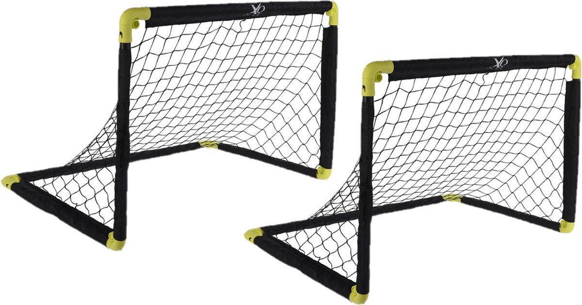 Set van 2x stuks pop-up voetbalgoals/voetbaldoelen 50 x 44 cm - Inklapbare/vouwbare voetbal doelen