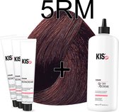 Kis KeraCream Color - 100ml - Haarverf Set - 5RM Middel rood mahonie | KIS - (3 x haarverf & 1L waterstofperoxide)