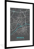 Fotolijst incl. Poster - België – Menen – Stadskaart – Kaart – Blauw – Plattegrond - 60x90 cm - Posterlijst