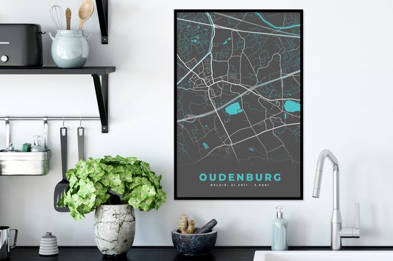Cadre photo avec affiche - Plan de ville - Grijs - Carte - Oudenburg - België - Plan - 40x60 cm - Cadre pour affiche