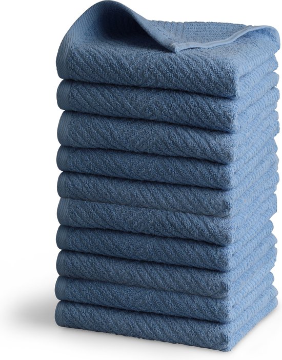 Luxe handdoek set - 10 delig - 50x100 cm - blauw - KUBUS - jacquard geweven - 100% katoen - extra zacht badstof - handdoekset - handdoeken - luxe set badhanddoeken - handdoekenset - badtextiel