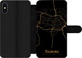 Bookcase Geschikt voor iPhone X telefoonhoesje - Tilburg - Kaart - Goud - Met vakjes - Wallet case met magneetsluiting