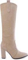 SmileFavorites® Dames Laarzen met Hak - Beige - Suedine - Maat 39