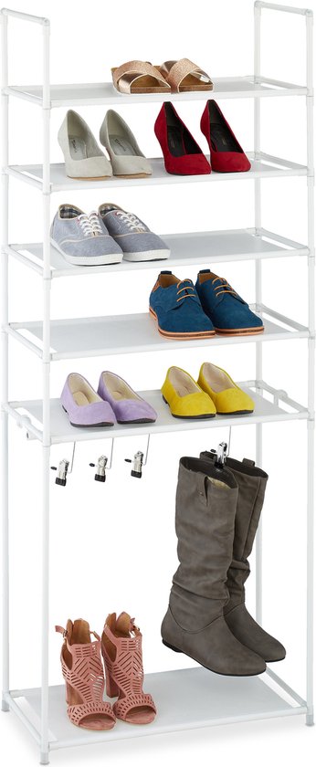 Relaxdays étagère à chaussures en métal - étagère de rangement chaussures - meuble à chaussures ouvert bottes - étroit - blanc