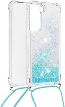 Lunso - Backcover hoes met koord - Samsung Galaxy S22 - Glitter Lichtblauw