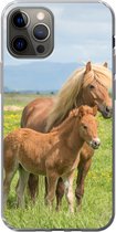Geschikt voor iPhone 12 Pro hoesje - Paarden - Veulen - Berg - Siliconen Telefoonhoesje