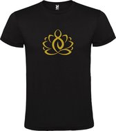 Zwart  T shirt met  print van "Lotusbloem met Boeddha " print Goud size S