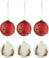 J-Line Doos Van 6 Kerstballen Kerstbomen Glitters Glas Wit/Rd Small