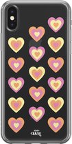 Retro Heart Pastel Pink - iPhone Transparant Case - Transparant siliconen hoesje geschikt voor iPhone Xs Max hoesje - Shockproof case doorzichtig met hartjes - Hartje beschermhoes