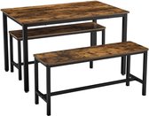 MAZAZU - Eettafel met 2 banken - Woonkamer - Industrieel - Bruin/zwart - 100 x 70 x 75