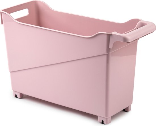 Set de 3 chariots en plastique rose pastel sur roulettes L45 x l17 x H29 cm - Stock/boîtes de rangement/bacs
