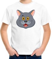 Cartoon kat t-shirt wit voor jongens en meisjes - Kinderkleding / dieren t-shirts kinderen 110/116