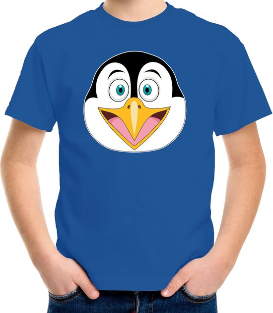 T-shirt pingouin dessin animé bleu pour garçons et filles - Vêtements enfants / t-shirts animaux enfants 122/128