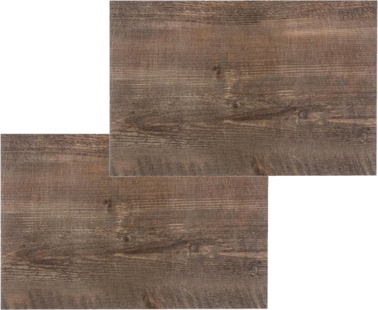 Deux sets de table avec impression de bois de chêne, aux veines sombres et nœuds.
